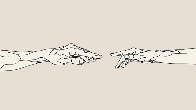 Photo the image is a simple line drawing of two hands reaching out to each other