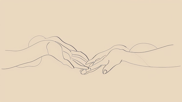 The image is a simple line drawing of two hands reaching out to each other