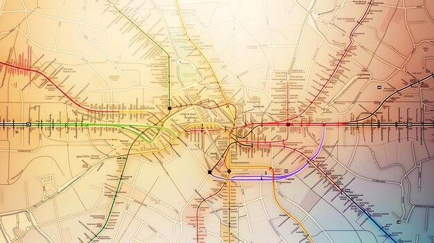 Foto l'immagine è una mappa della metropolitana di una città fittizia la mappa presenta un disegno colorato con diverse linee rappresentate da diversi colori