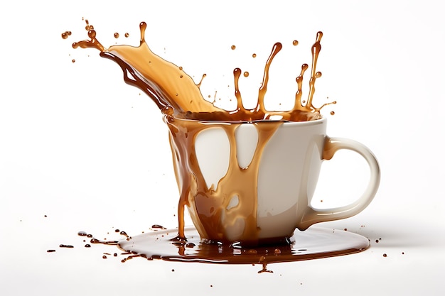 Image of isolated mug with coffee splash on white background