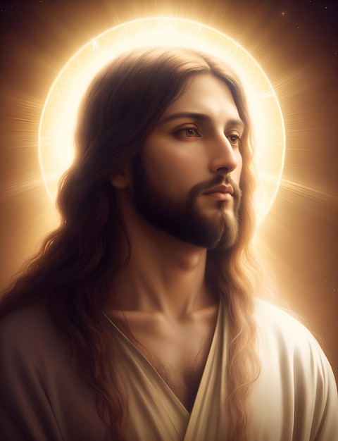 image of Jesus Christ through a captivating digital illustration reminiscent of classic religious pa