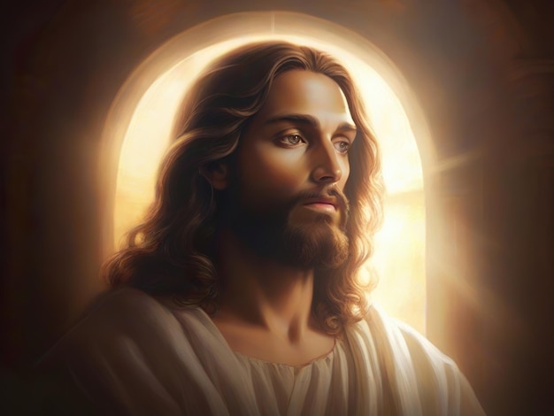 image of Jesus Christ through a captivating digital illustration reminiscent of classic religious pa