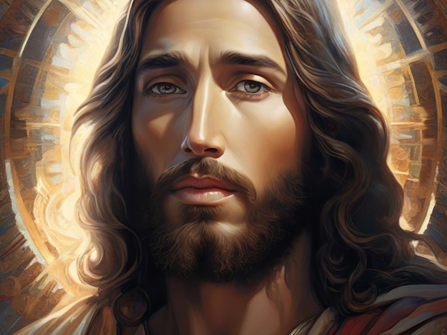 image of Jesus Christ with a powerful digital illustration featuring intricate details of traditiona