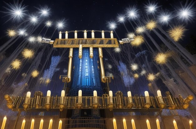 image of jewish holiday hanukkah background with menorah and burning candles