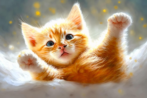 Image of kitten laying on its back with it's paws in the air Generative AI