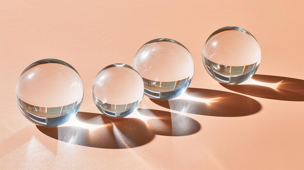 Image of large transparent glass balls on a peach colored background Luxury trendy wallpapers AI