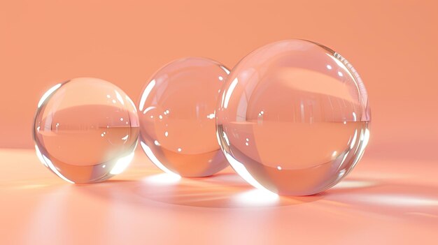 Image of large transparent glass balls on a peachcolored background Luxury trendy wallpapers Generative AI