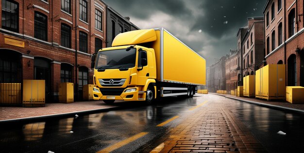 Image of a large truck in yellow and orange color