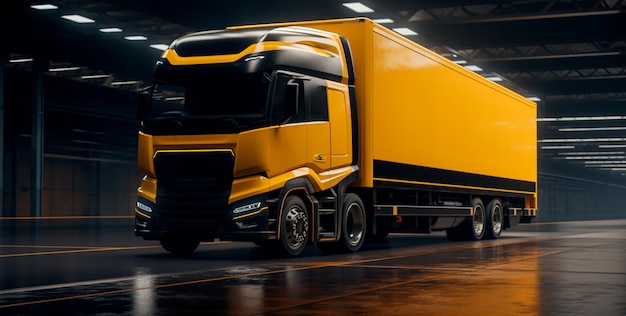 Image of a large truck in yellow and orange color