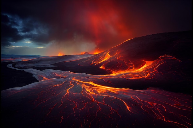 An image of lava flowing down the side of a mountain generative ai