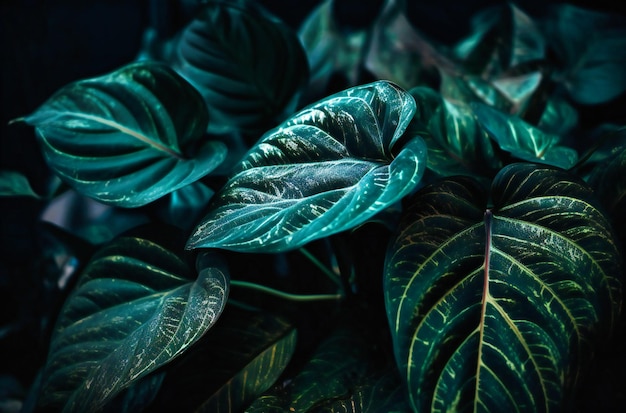 An image of leaves in a dark room