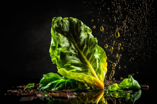 An image of lettuce being splashed with water Generative AI