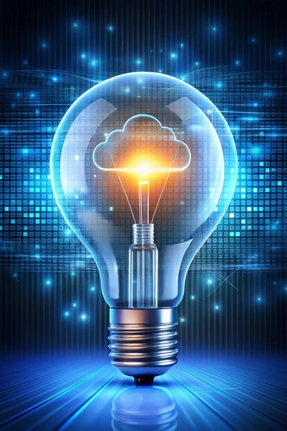 灯泡霓虹圈的图像和二进制编码数据处理 全球云计算数字界面和数据处理概念 数字生成图像