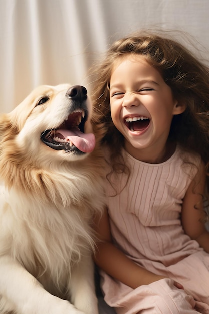 Photo an image of a little girl laughing as she shares a playful moment with her best friend