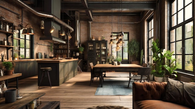 An image of a living room and kitchen in an old home