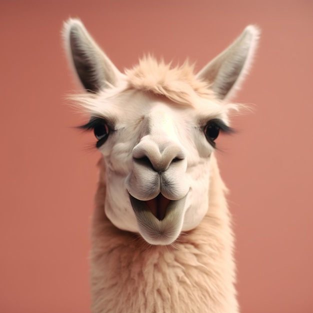 Photo image of llama making a cheeky face on a clean background wildlife animals illustration generative ai