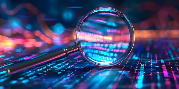 image of magnifying glass inspecting code for algorithm bias auditor verification process concept algorithm bias auditor code inspection magnifying glass analysis verification process