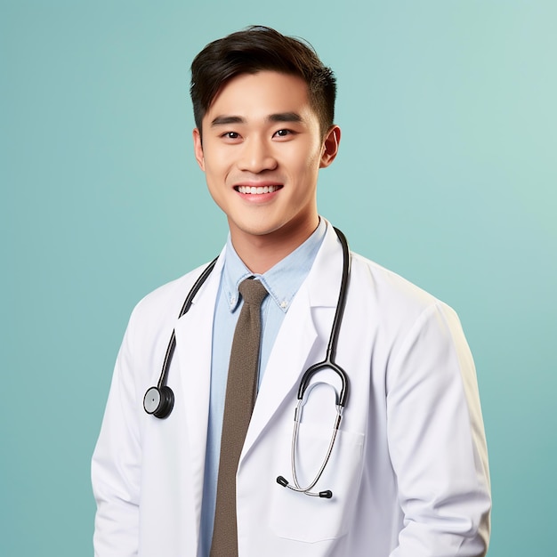 Image of a male doctor in clinic a slightly smiling