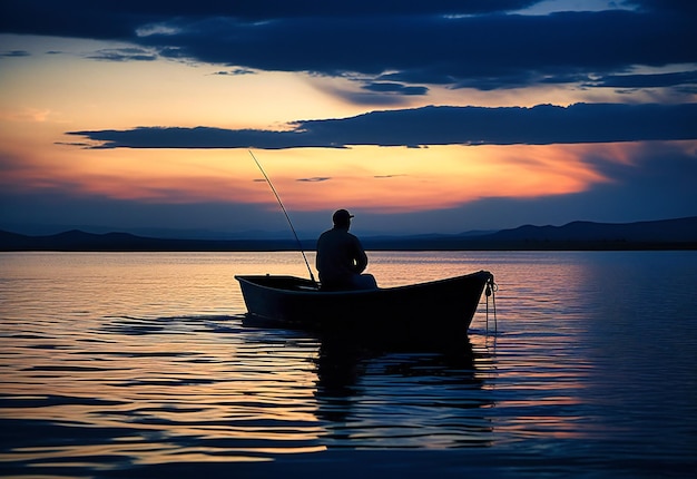 Premium Photo  An image of a man fishing at sunset in a boat