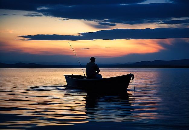 Premium Photo | An image of a man fishing at sunset in a boat