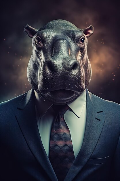 Image of man in suit and tie with head hippo