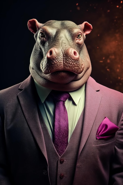 Photo image of man in suit and tie with head hippo