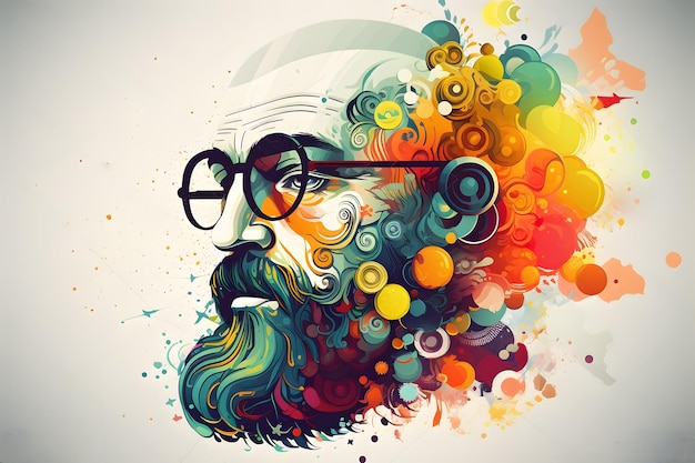 Photo image of man with beard and glasses on white background generative ai