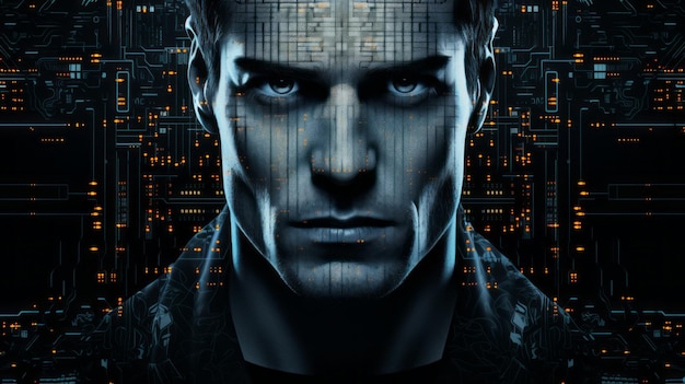 an image of a man with an electronic face