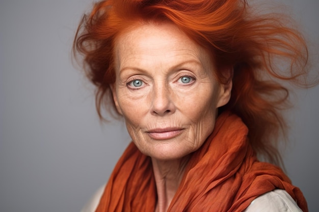 Image of mature senior lady with redhead hairs