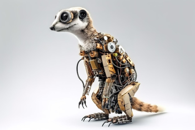 Image of a meerkat modified into a electronics robot on a white background Wildlife Animals Illustration Generative AI