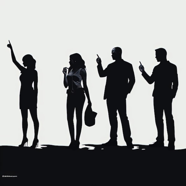 an image of men and women silhouettes pointing to their w