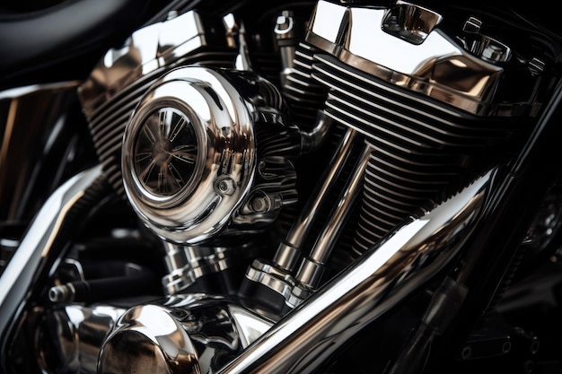 Photo image of metallic motorcycle engine generative ai