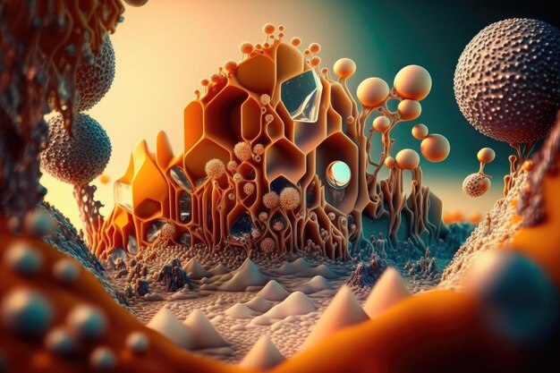 Foto immagine di un mondo microscopico costruito con le moderne nanotecnologie create con l'ia generativa