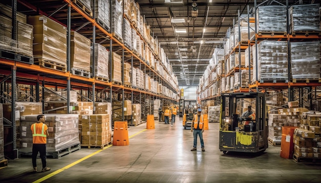 Image of a modern picking warehouse in all its bustling glory