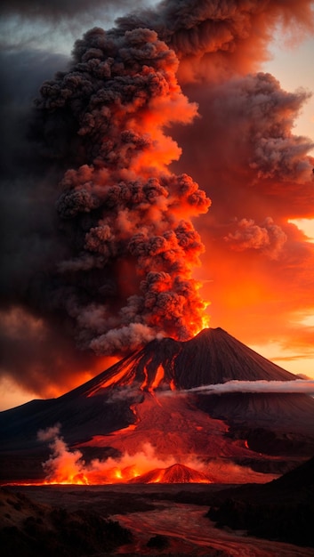 Photo image of molten lava being spewed from an erupting volcano