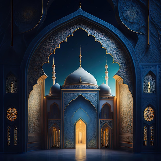 An Image of a mosque in a night scene