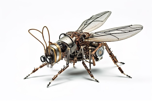 Photo image of a mosquito modified into a robot on a white background insect animals illustration generative ai