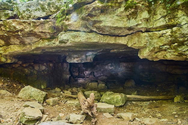 Foto immagine della grotta muschiosa con una luce inquietante
