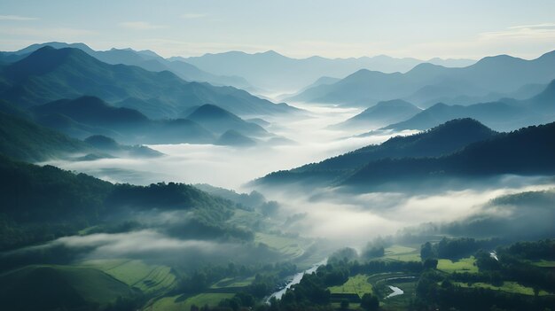 Image of mountain clouds and fog generative ai