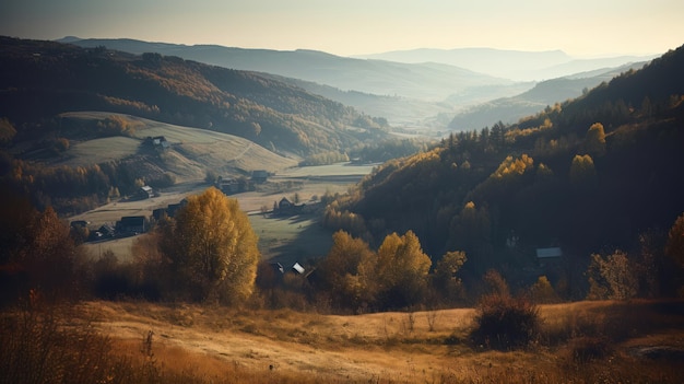 Image of mountain valley with mountains and a forest Generative AI