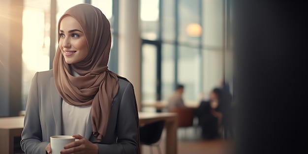 An image of a Muslim businesswoman wearing a headscarf Generative Ai