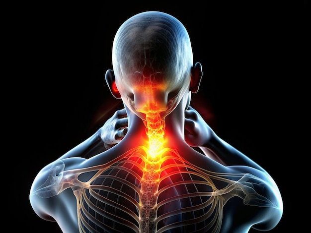 image of neck pain on a black background xray style