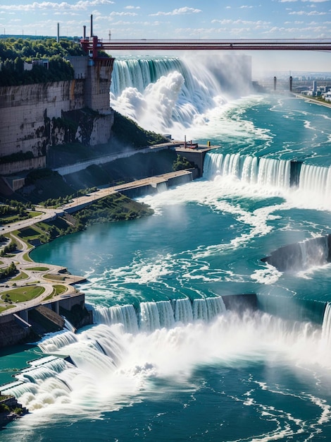 Изображение Ниагарского водопада и гидроэлектростанции