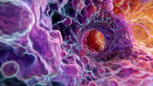 An image of a nucleus surrounded by ries and rough endoplasmic highlighting the cells ability to