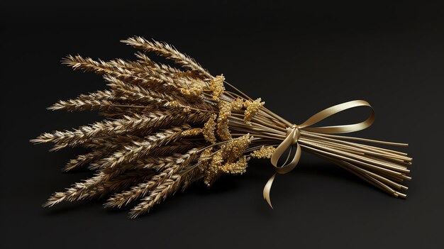 Фото Изображение пучка золотой пшеницы пшеница связана вместе золотой лентой фон черный