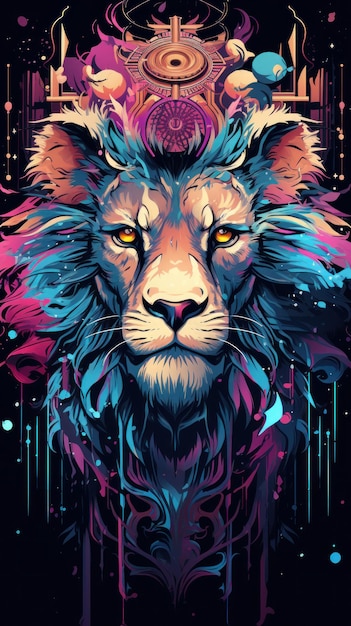 Фото Изображение льва в цветах радуги