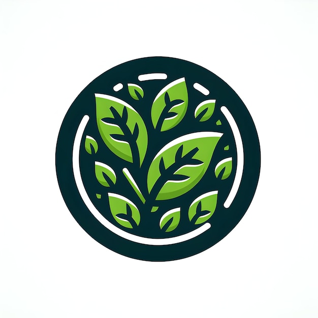 写真 現代のベガンのロゴの画像円状の濃い緑色の葉