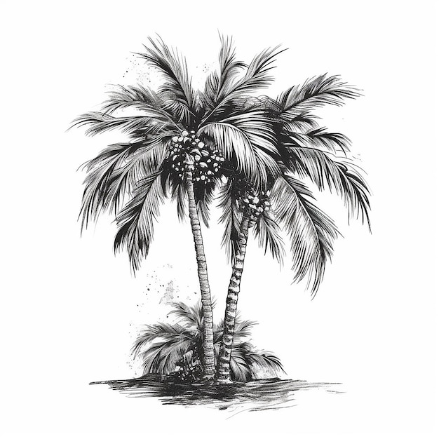 Фото Изображение пальмы на основе летнего черно-белого изображения, сгенерированного ai