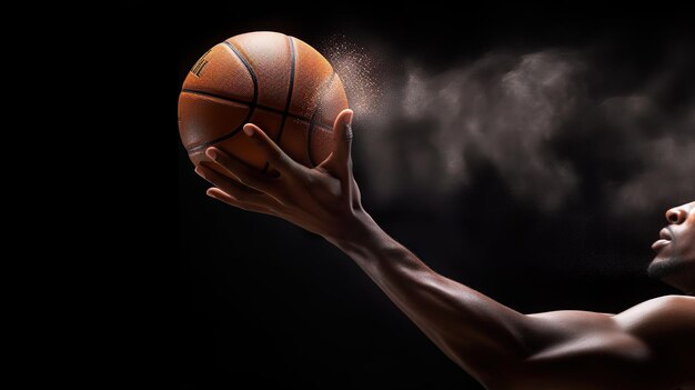 Фото Изображение баскетболиста, прыгающего, чтобы выстрелить в мяч