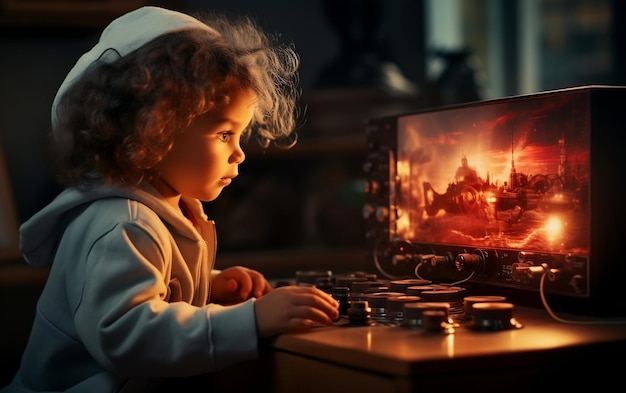 Фото Изображение ребенка, играющего на столе генеративный искусственный интеллект